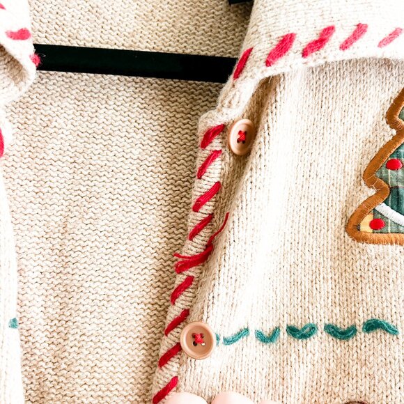VINTAGE Crystal Kobe Ramie & Cotton Knit w/Christmas Cookie Appliqué Cardigan - Picture 11 of 12